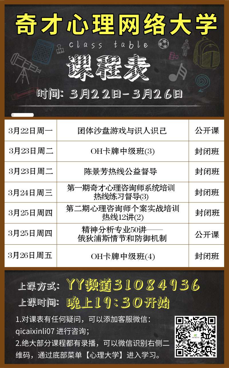 奇才心理网络大学:2021.03.22-03.26课程表 奇才心理网络大学:2021.03.22-03.26课程表
