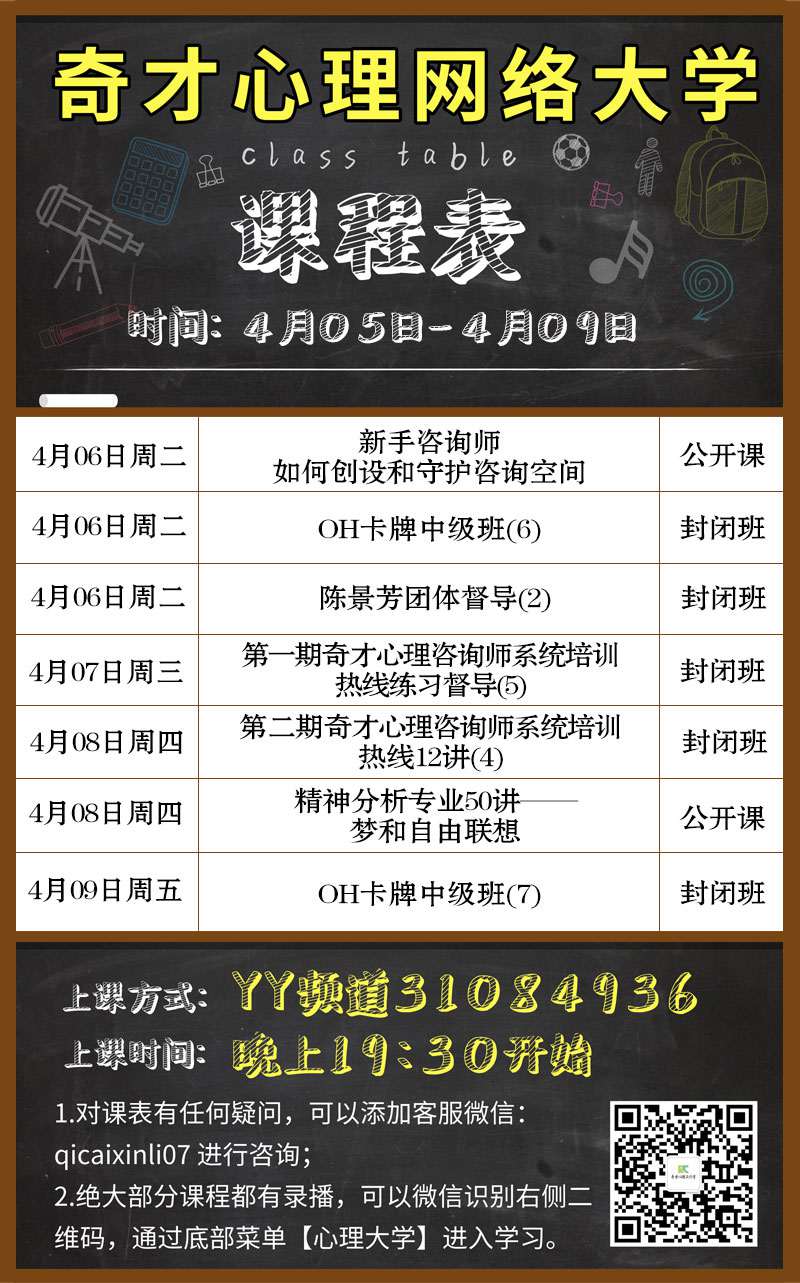 奇才心理网络大学:2021.04.05-04.09课程表 奇才心理网络大学:2021.04.05-04.09课程表