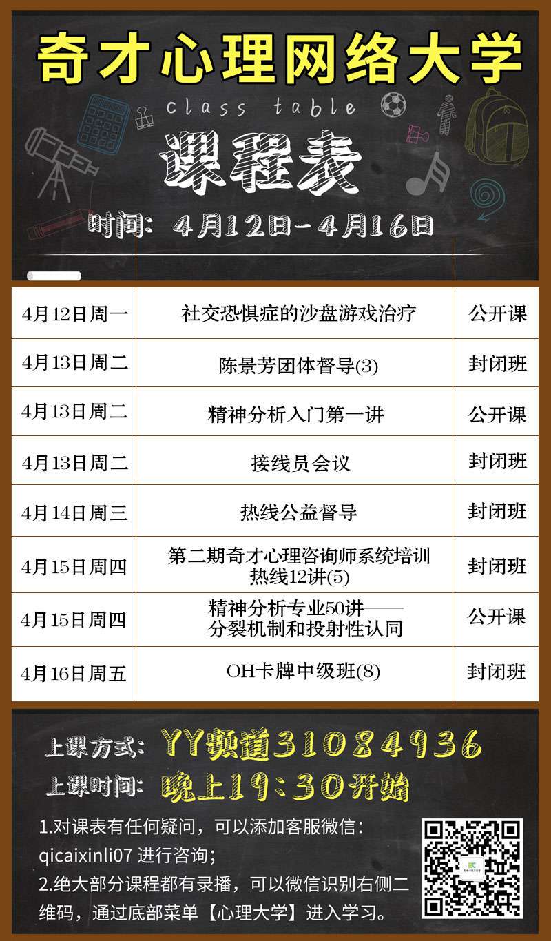 奇才心理网络大学:2021.04.12-04.16课程表 奇才心理网络大学:2021.04.12-04.16课程表