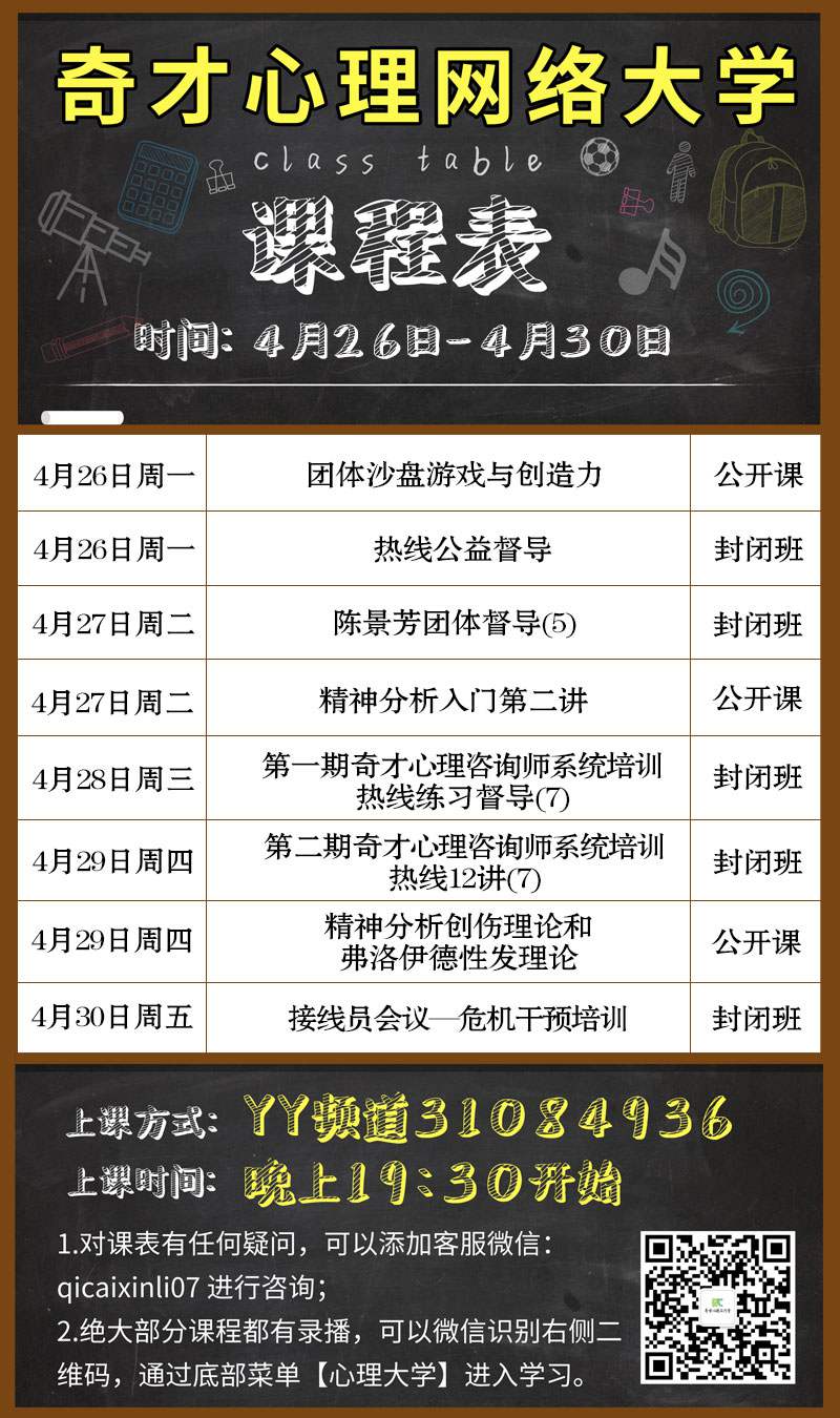 奇才心理网络大学:2021.04.26-04.30课程表 奇才心理网络大学:2021.04.26-04.30课程表