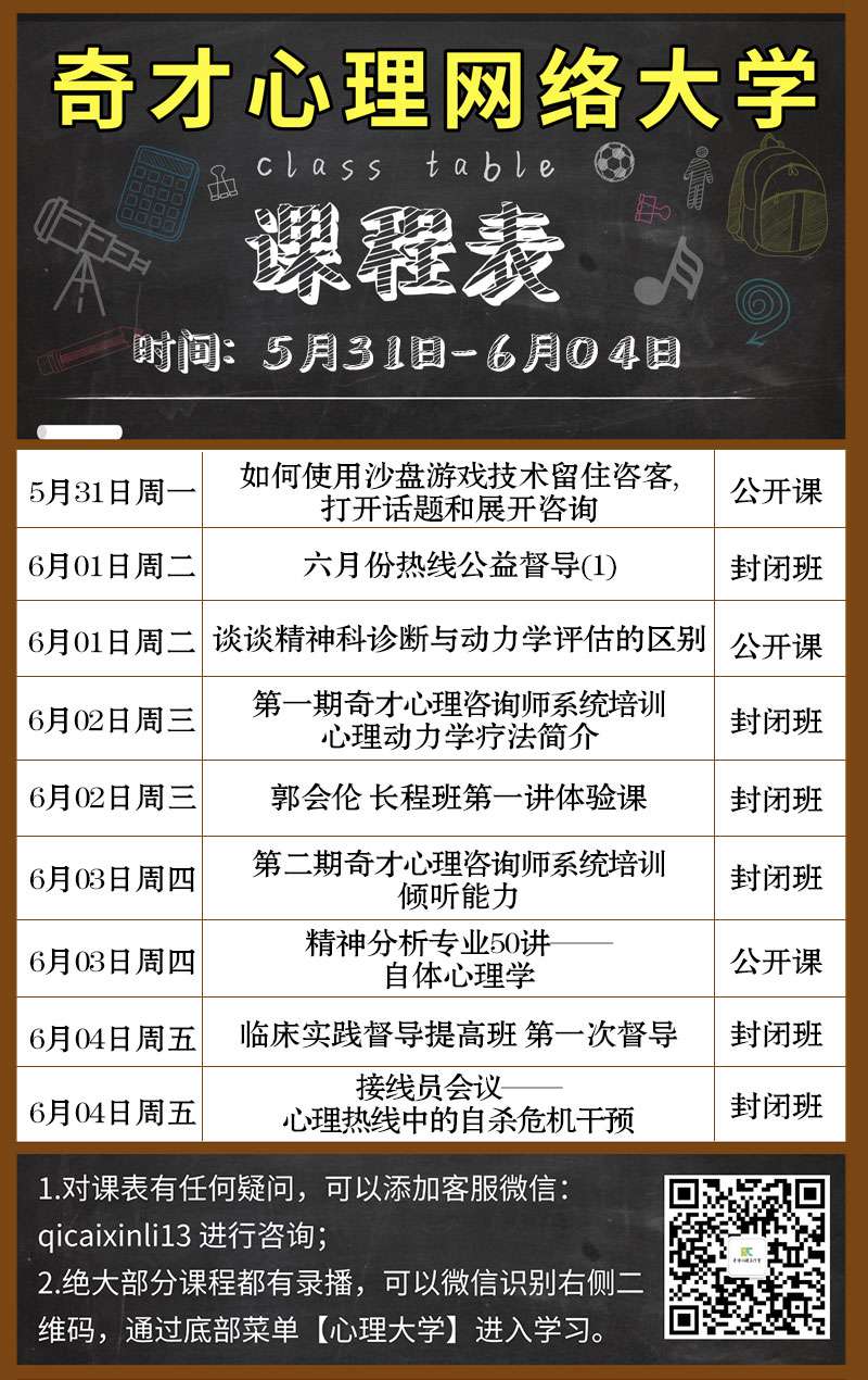 奇才心理网络大学:2021.05.31-06.04课程表 奇才心理网络大学:2021.05.31-06.04课程表