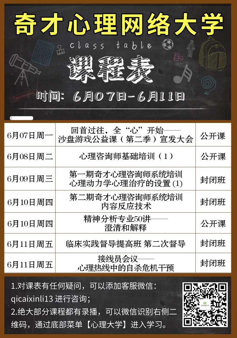 奇才心理网络大学:2021.06.07-06.11课程表 奇才心理网络大学:2021.06.07-06.11课程表