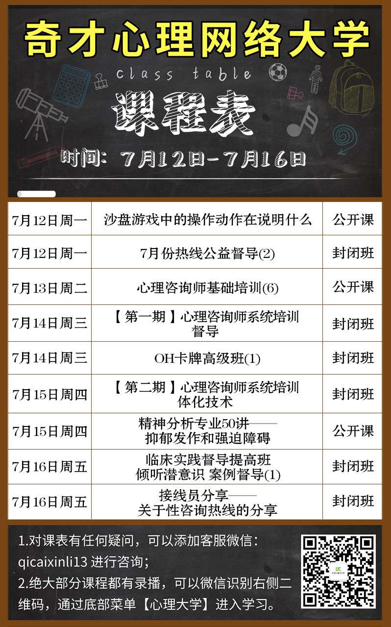 奇才心理网络大学:2021.07.12-07.16课程表 奇才心理网络大学:2021.07.12-07.16课程表