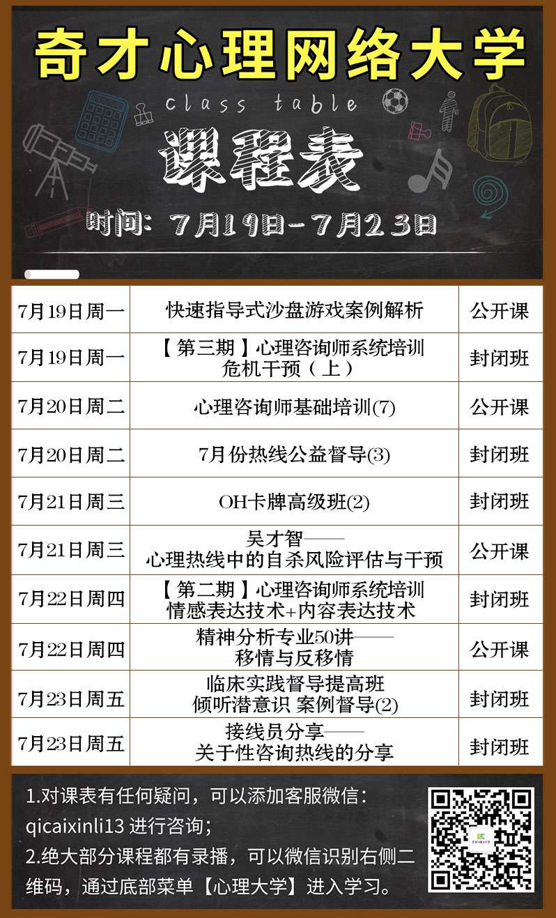 奇才心理网络大学:2021.07.19-07.23课程表 奇才心理网络大学:2021.07.19-07.23课程表