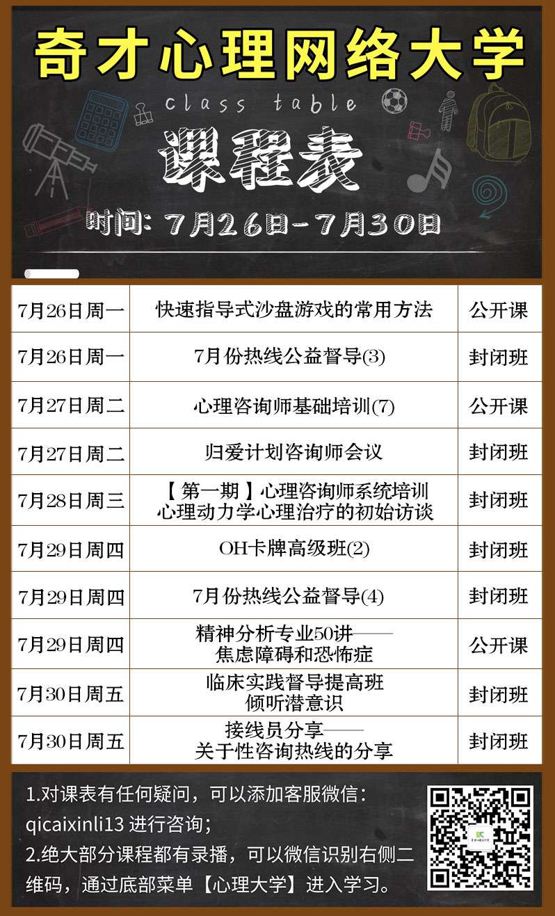 奇才心理网络大学:2021.07.26-07.30课程表 奇才心理网络大学:2021.07.26-07.30课程表