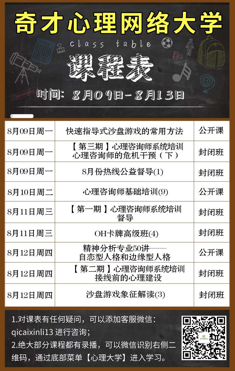 奇才心理网络大学:2021.08.09-08.13课程表 奇才心理网络大学:2021.08.09-08.13课程表