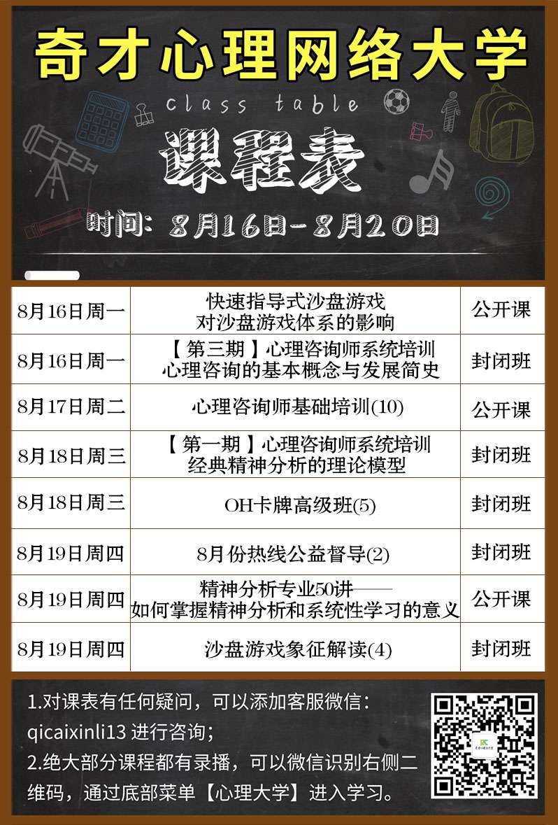 奇才心理网络大学:2021.08.16-08.20课程表 奇才心理网络大学:2021.08.16-08.20课程表
