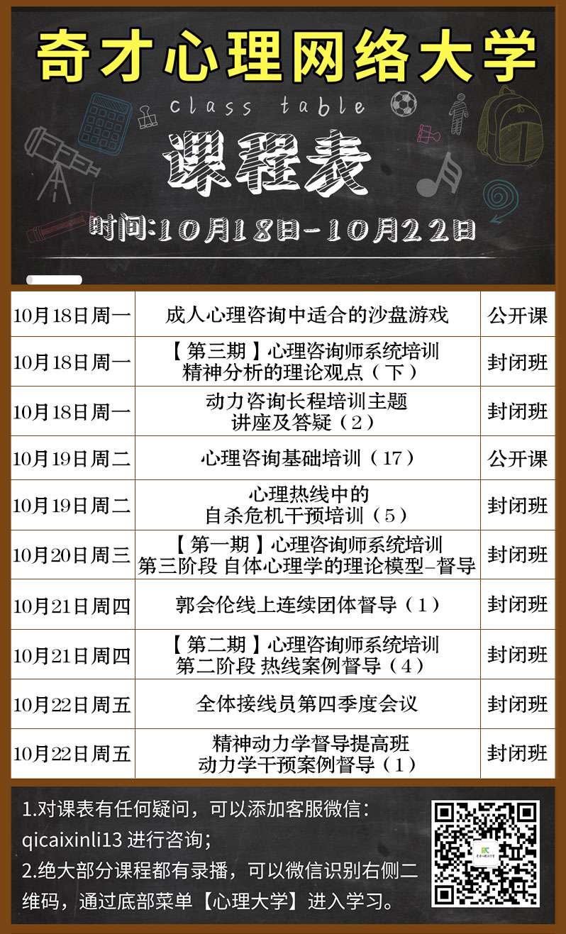奇才心理网络大学:2021.10.18-10.22课程表 奇才心理网络大学:2021.10.18-10.22课程表